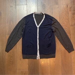 100% Merino Wool Navy and Gray Cardigan Sweater Mens Size XXL
